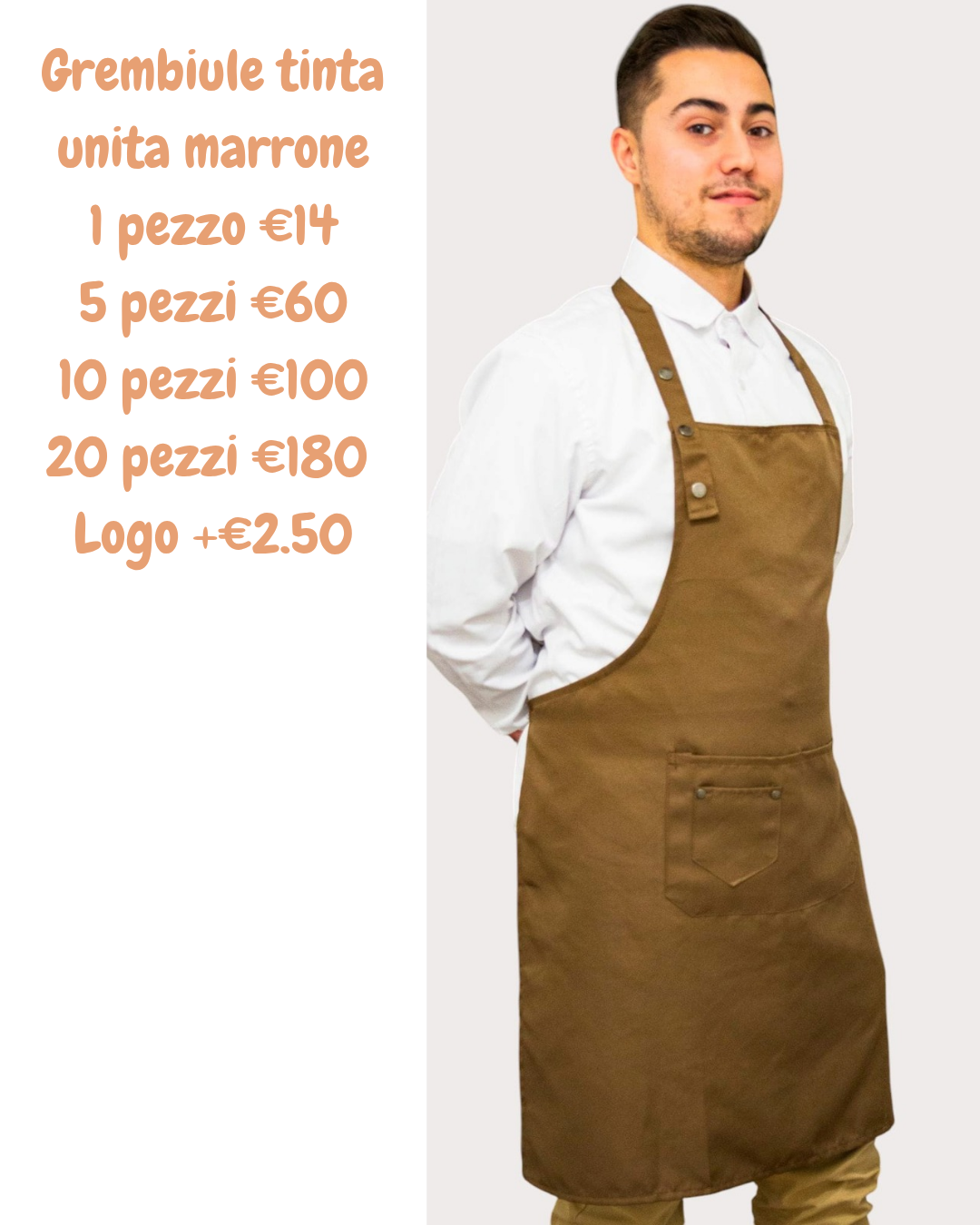 grembiule tinta unita marrone lacci corti 40cm