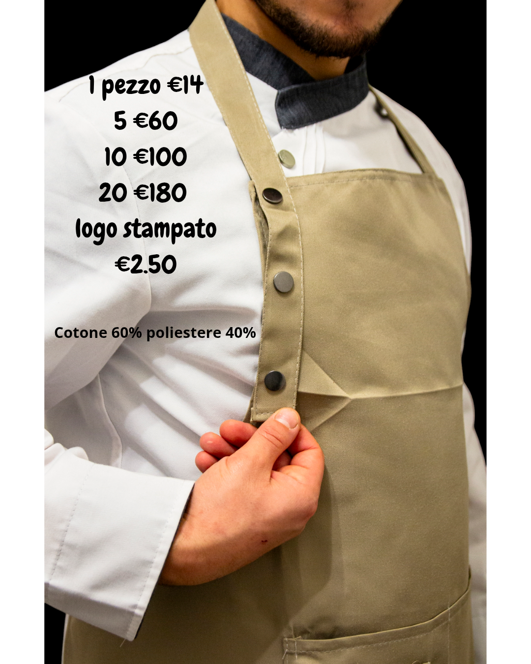 grembiule tinta unita beige lacci corti da 40cm