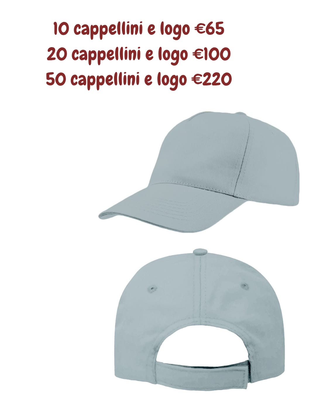 10 cappellini cotone 100% con logo