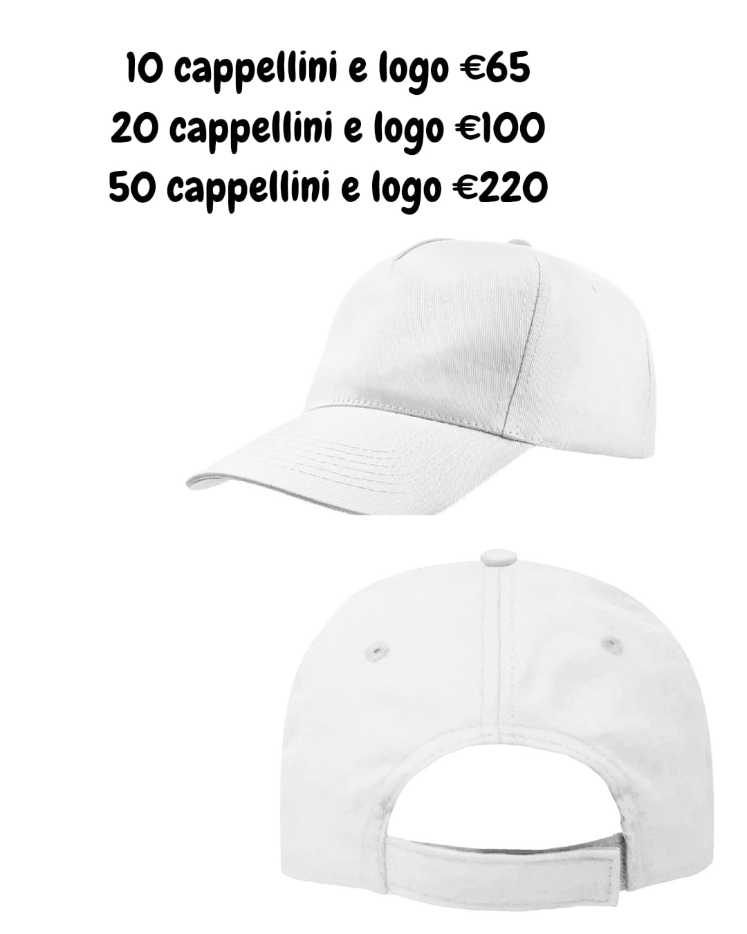 10 cappellini cotone 100% con logo