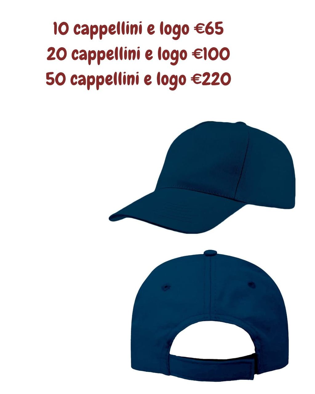 10 cappellini cotone 100% con logo