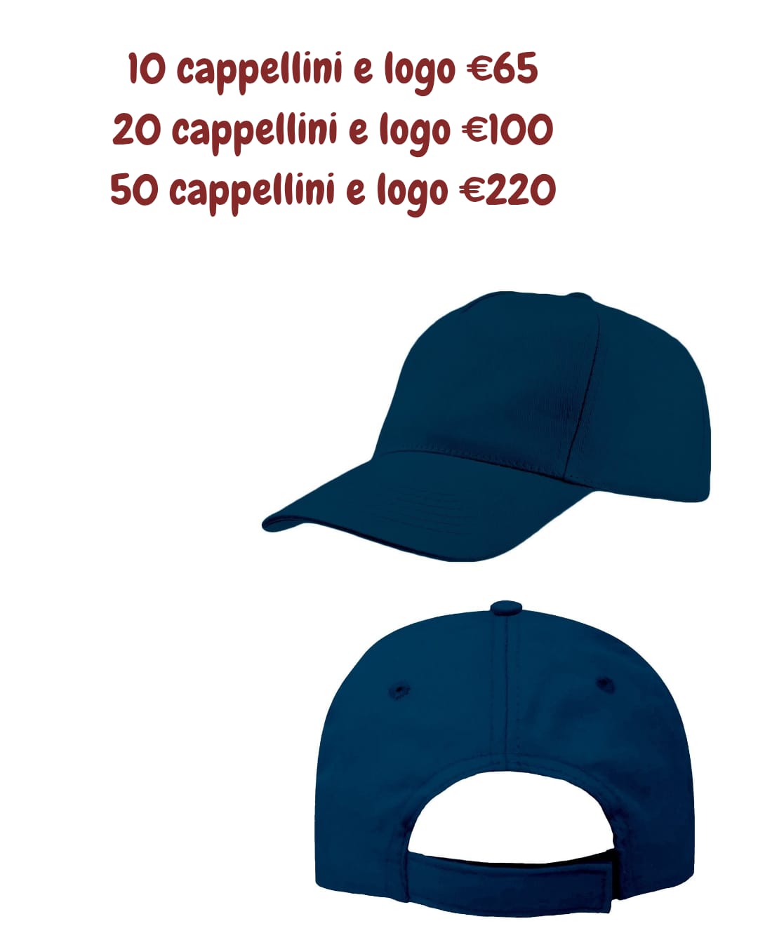 10 cappellini cotone 100% con logo