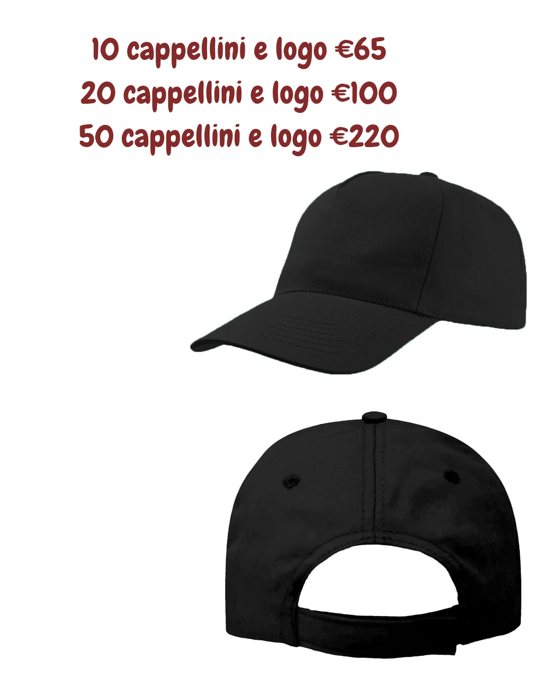 10 cappellini cotone 100% con logo