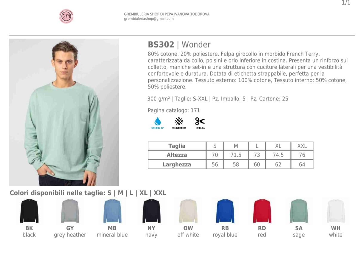 Felpa a girocollo felpata bs302